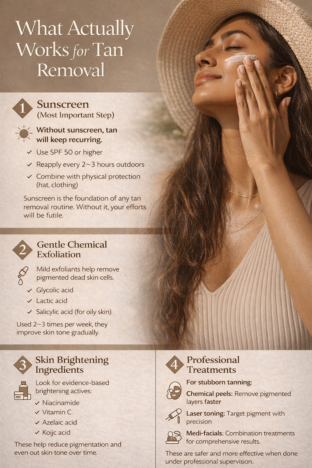 Applying sunscreen as part of a tan recovery routine